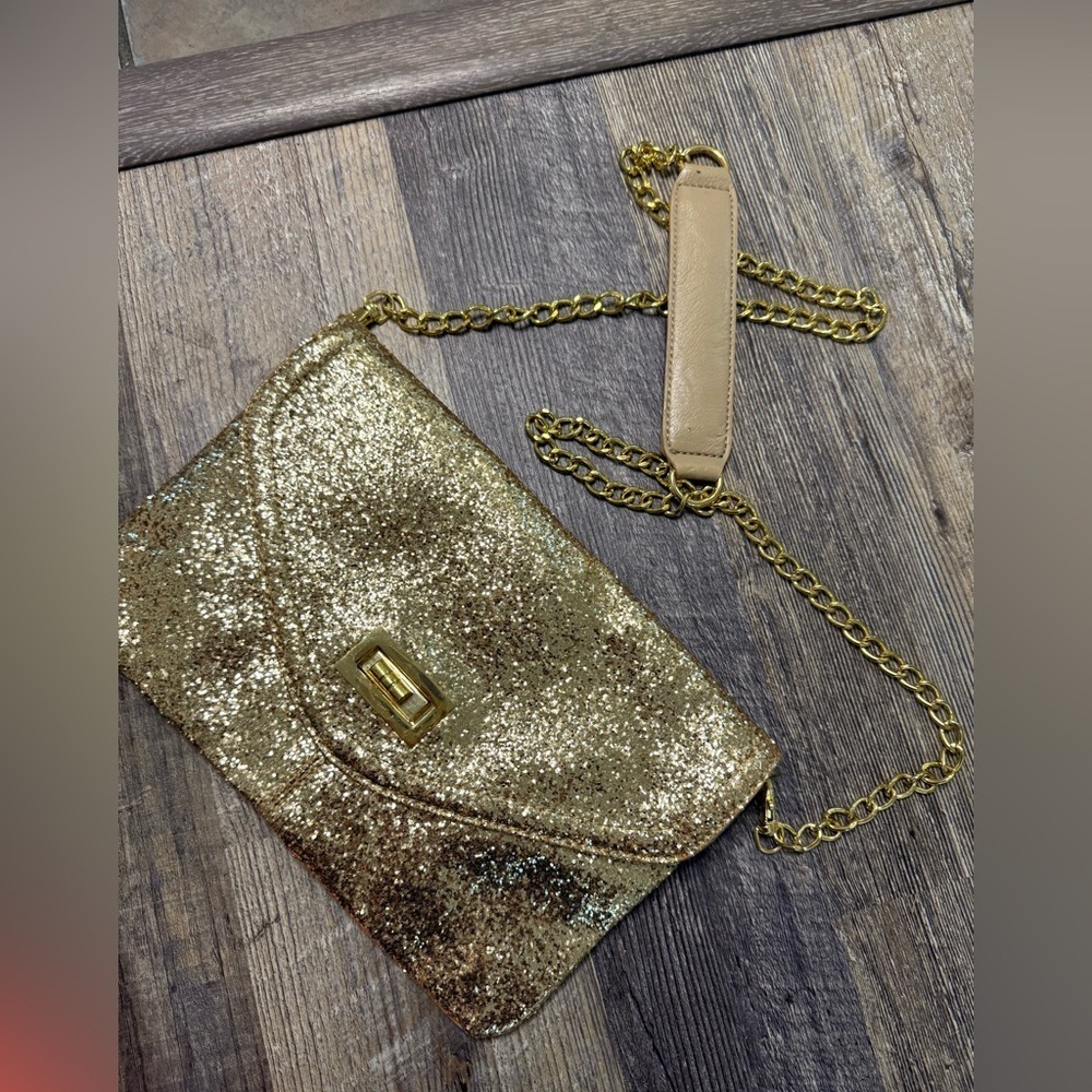 Aldo Sparkling Gold Clutch with Chain